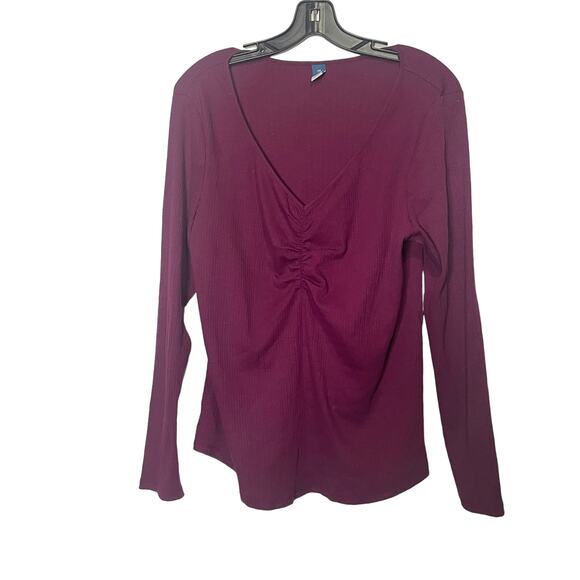 Old Navy T Shirt Women's Plus Size 2X Winter Wine Long Sleeve Slim Cinched Rib - Picture 1 of 8